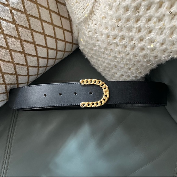 Vintage GORBANI Genuine Leather GOLD CURB CHAIN LOOK Elegant BLACK BELT M - Picture 16 of 16